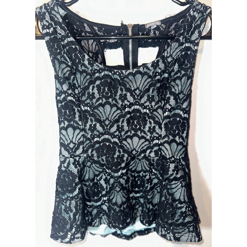Charlotte Russe Teal & Black Club Shirt Peplum Shirt with Open Back